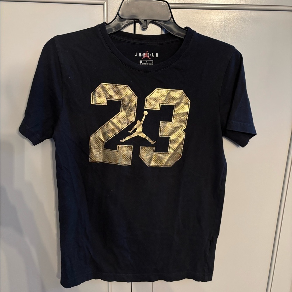 Jordan Shirt Boys Large Black Gold Jumpman 23 Basketball Logo Kids Youth
